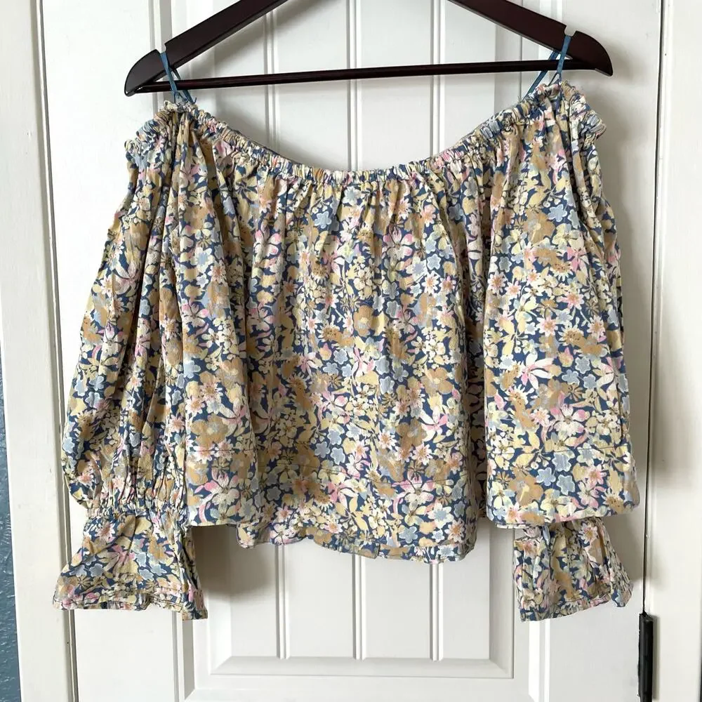Free people James Smocked Off the Shoulder Crop Blouse